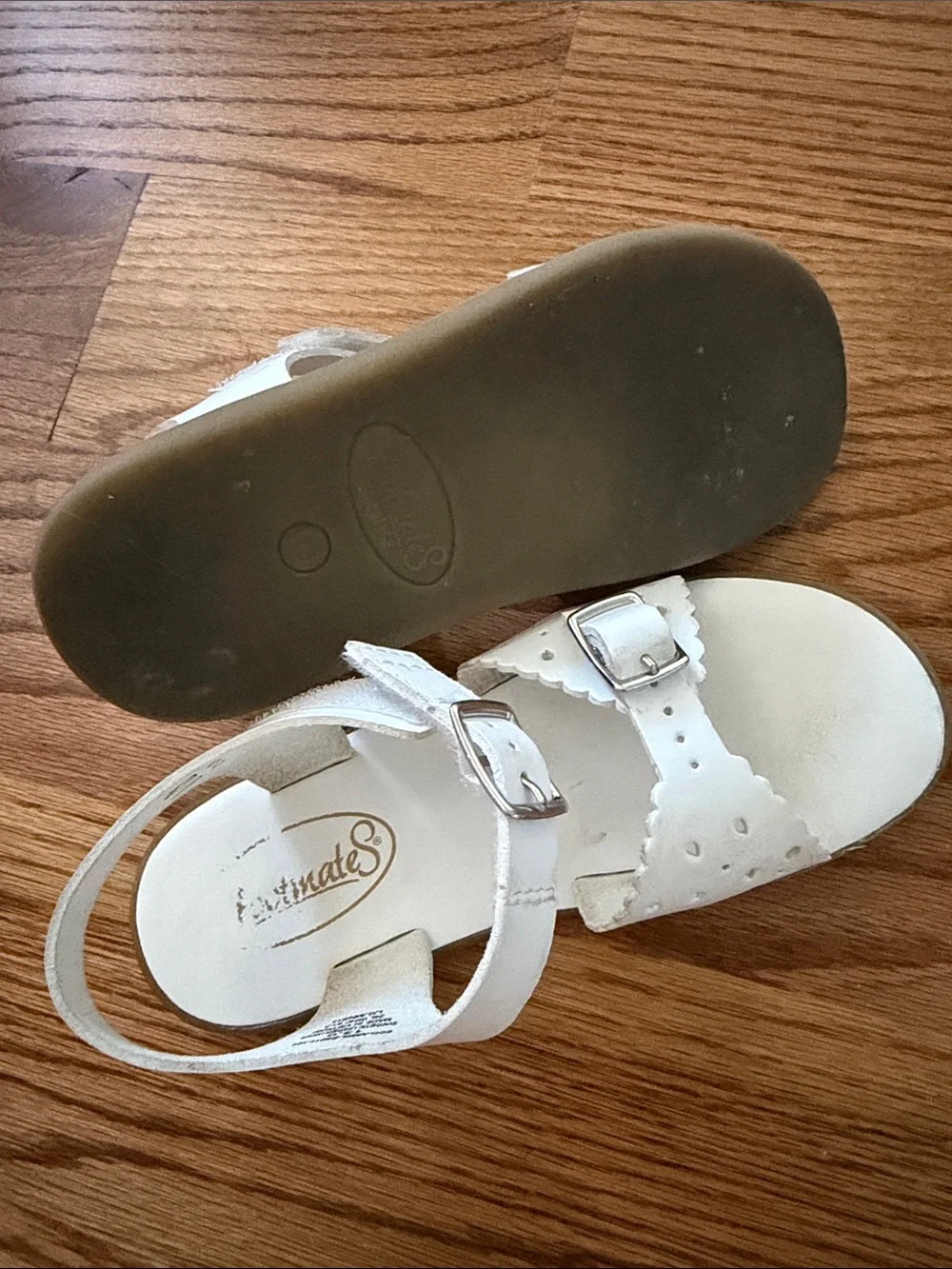 FootMates White Girls' Buckle Sandals with Scalloped Straps